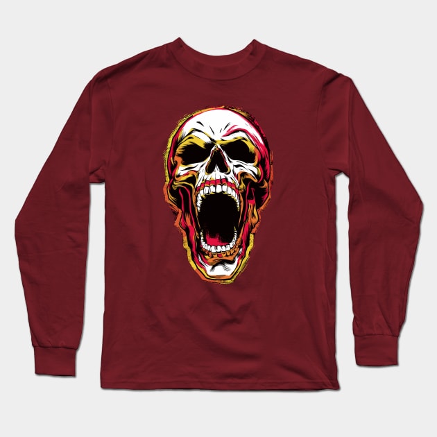 Evil Screaming Skull Design Long Sleeve T-Shirt by TF Brands